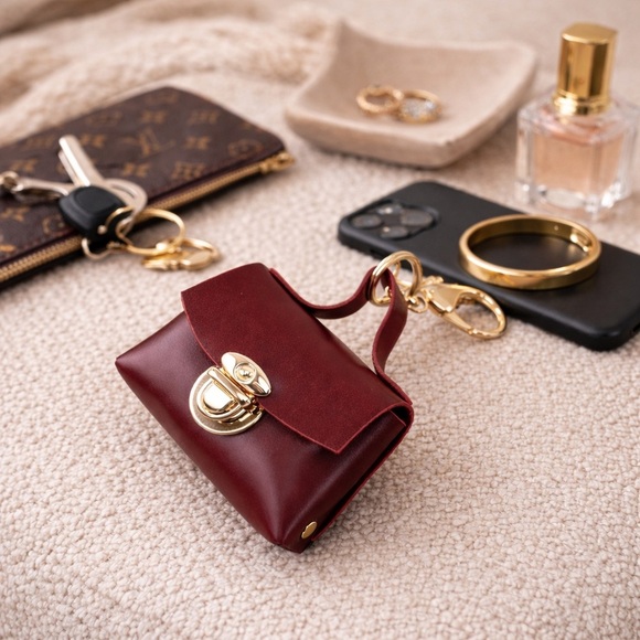 Accessories - Burgundy Mini coin purse bag tote keychain